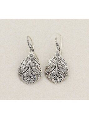 Sterling Silver Filigree Floral Dangle Drop Earrings 2" x 7/8" inch Sarda